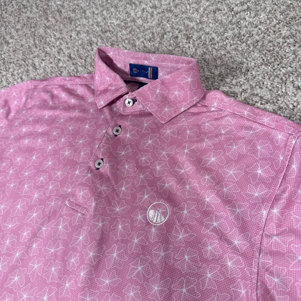 Stitch Golf Polo Shirt Mens Small Pink Floral Short Sleeve Performance Preppy